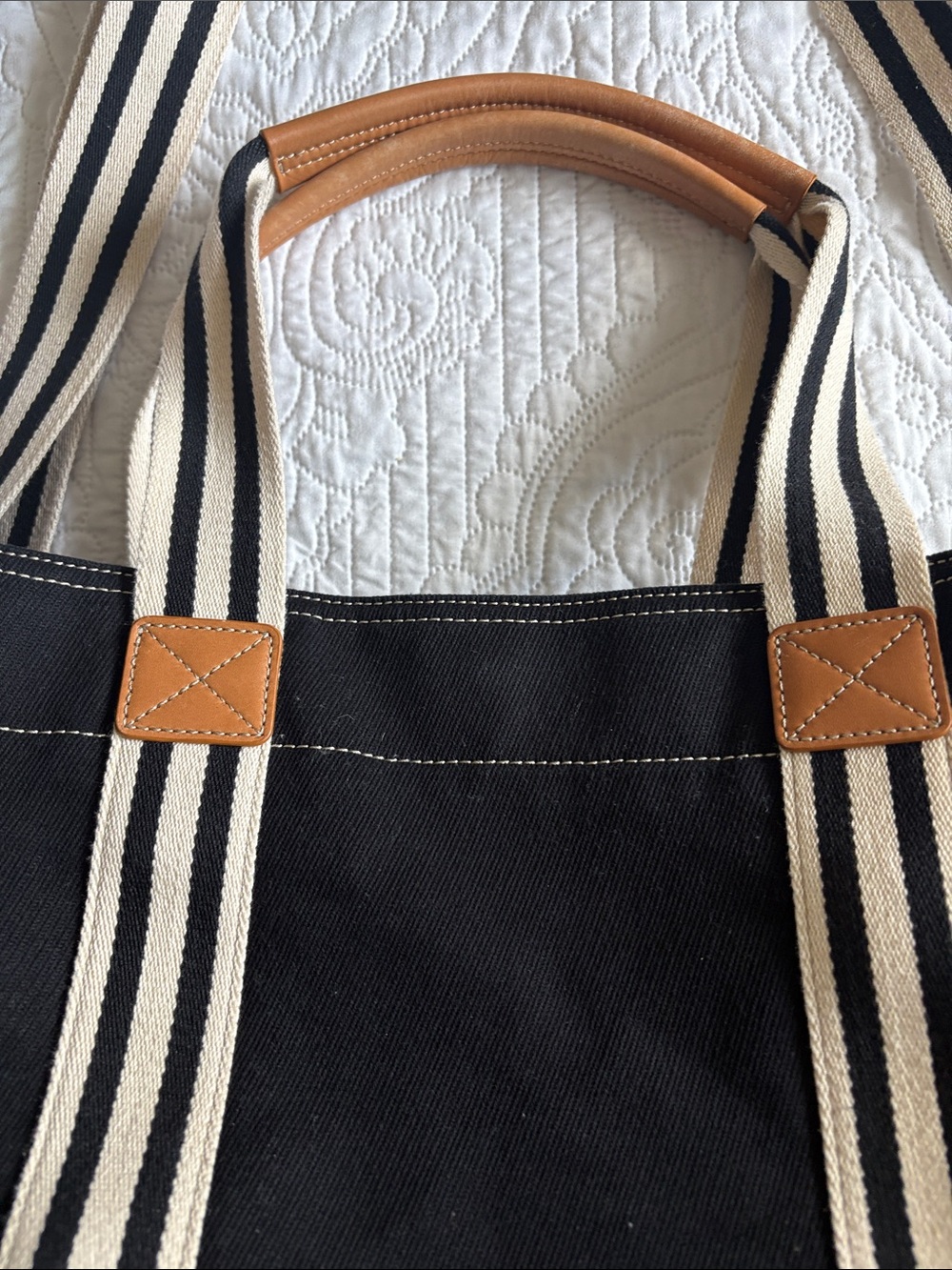 Classic Black Canvas and Tan Leather Travel Tote - Picture 2 of 16